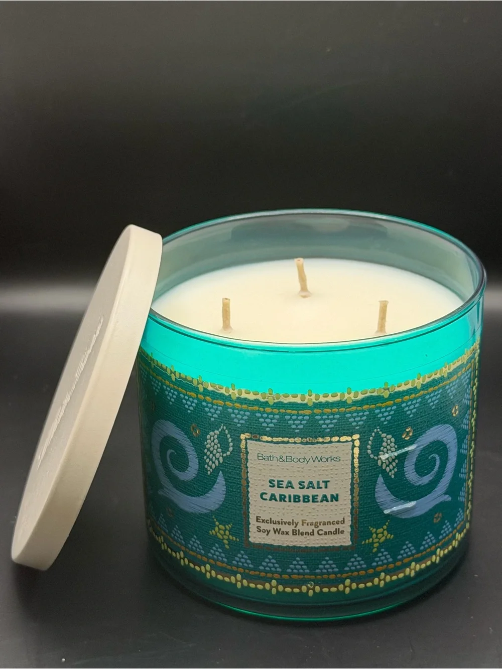 Bath & Body Works Sea Salt Caribbean Candle - Teal & Gold